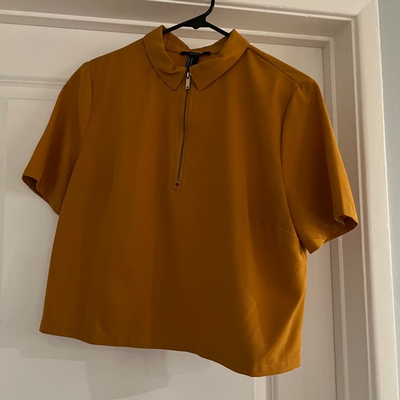 Tops New Mustard Yellow Crop Top With Front Zipper Size Med Loose Fit